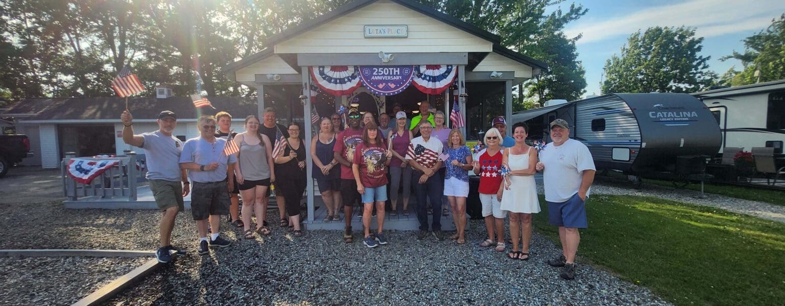 Family camping in Maine — July 4th BBQ celebration at Holden Family Campground